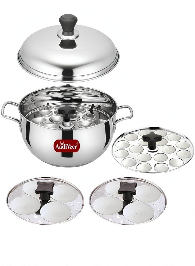 AadIveer Pewmium Stainless Steel Idli Maker | Idli Pot | Small Idli Cooker with 2 Idli Plates (8 Idlis) & 2 Mini Idli Plate (36 Idlis) | Hybrid Idli Kadai With Sturdy Handles - Image 1